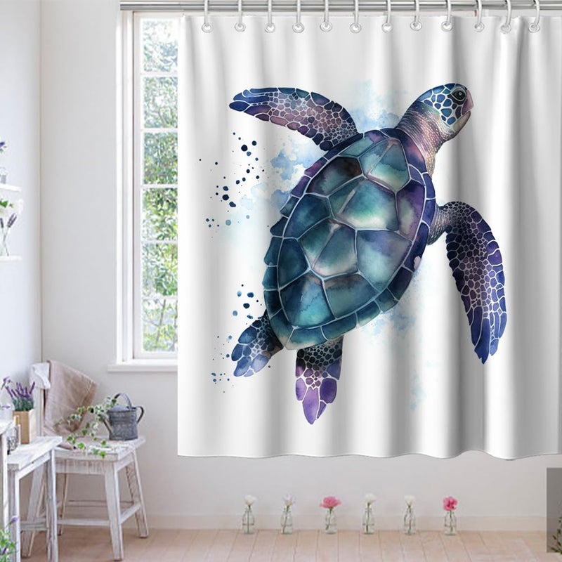 Final Friday Funny Sea Turtle Shower Curtains Ocean Animal Cartoon Kids Theme Cloth Fabric Bathroom Decor Sets with Hooks Waterproof Washable 72W x 72H inches Teal Purple - Image 3