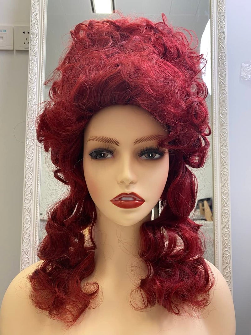 TS Queen Curly Vintage Wig for Women Cosplay Role Play Middle Part 8 inch Medium Length Red Synthetic Hair - Image 5