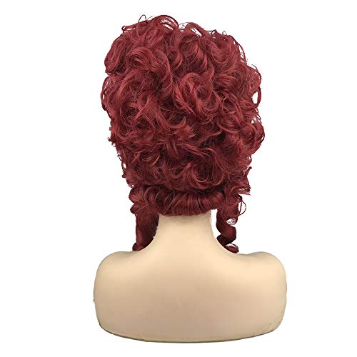 TS Queen Curly Vintage Wig for Women Cosplay Role Play Middle Part 8 inch Medium Length Red Synthetic Hair - Image 2