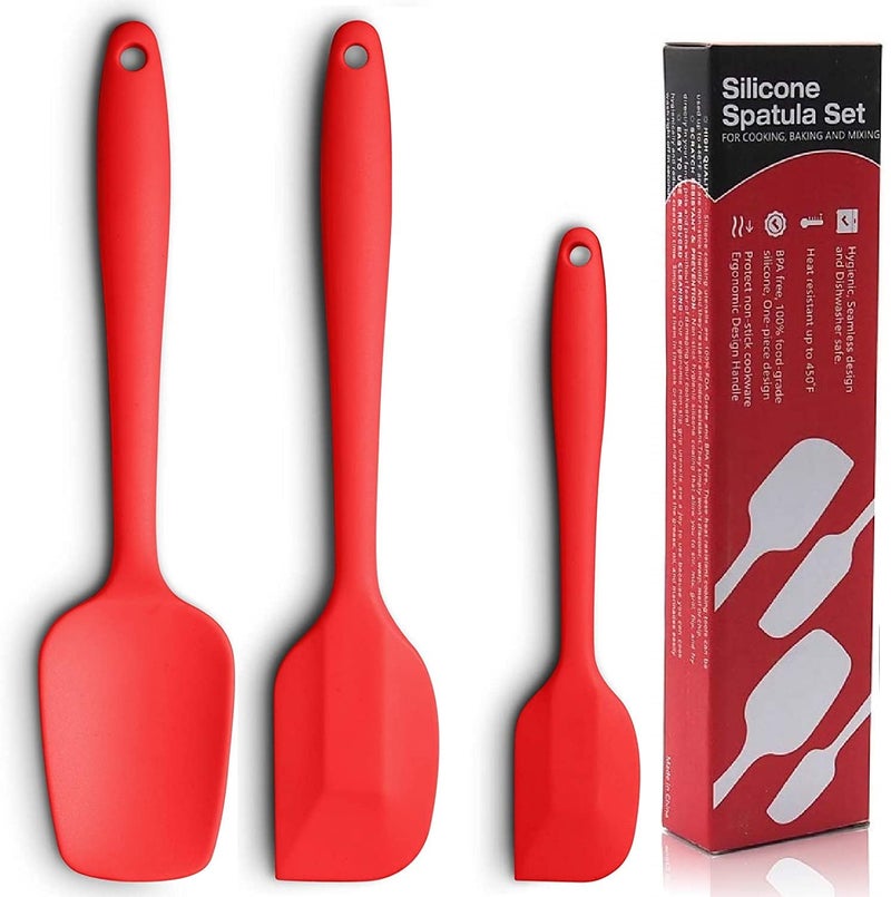 Baskety Silicone Spatula 3-Piece Set, High Heat-Resistant (UP to 480°F), Non-Stick Spatulas with Stainless Steel Core Mixing Cooking & Baking Red - Image 1