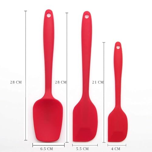 Baskety Silicone Spatula 3-Piece Set, High Heat-Resistant (UP to 480°F), Non-Stick Spatulas with Stainless Steel Core Mixing Cooking & Baking Red - Image 2