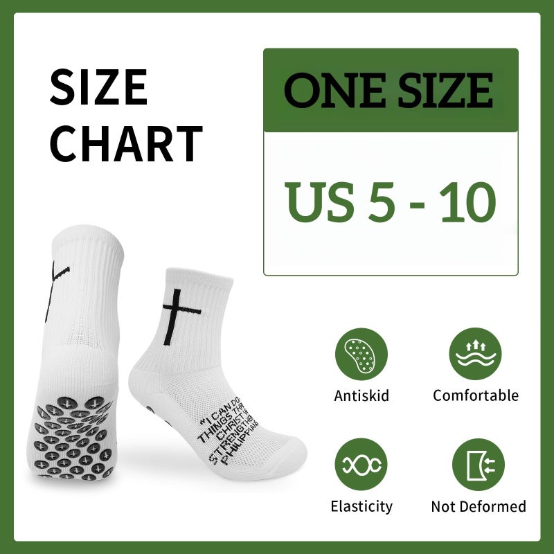 Meudid 6 Pairs Youth Grip Soccer Socks with Cross - Anti-Slip Grips Kids Socks with Bible - Image 4