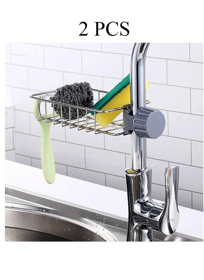 DRAMA HOME Faucet Sponge Holder, kitchen Sink Caddy Organizer, Bathroom Faucet Rack, Shower Supplies Storage Drain Rack, Stainless Steel Soap Sponge Hanging Shelf. Only Suitable For Round Faucet  - Image 1