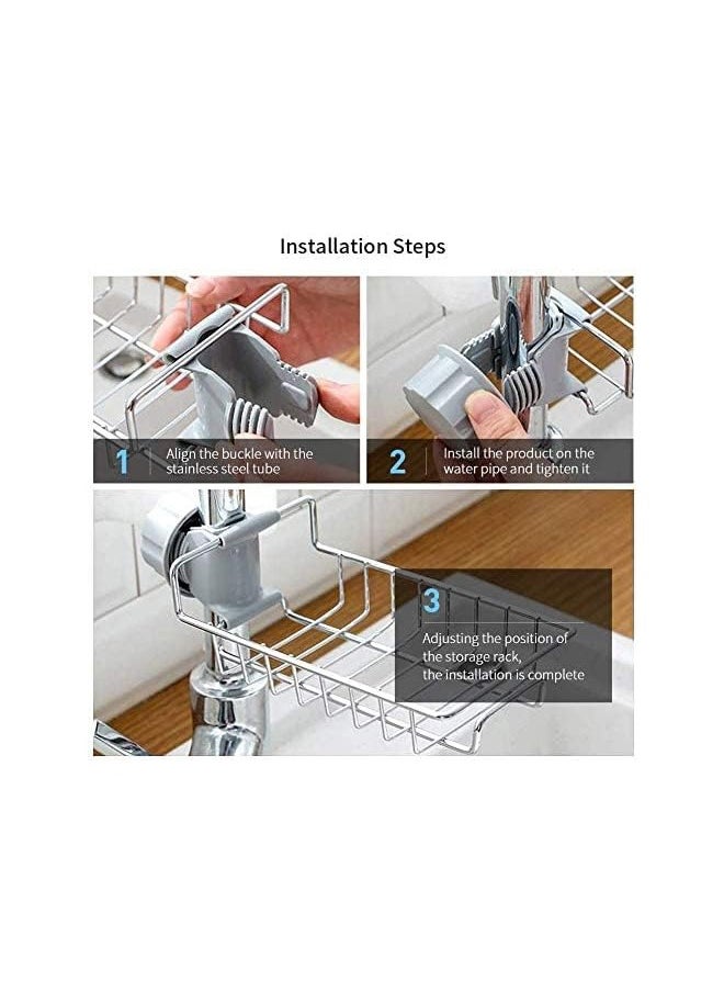 DRAMA HOME Faucet Sponge Holder, kitchen Sink Caddy Organizer, Bathroom Faucet Rack, Shower Supplies Storage Drain Rack, Stainless Steel Soap Sponge Hanging Shelf. Only Suitable For Round Faucet  - Image 4