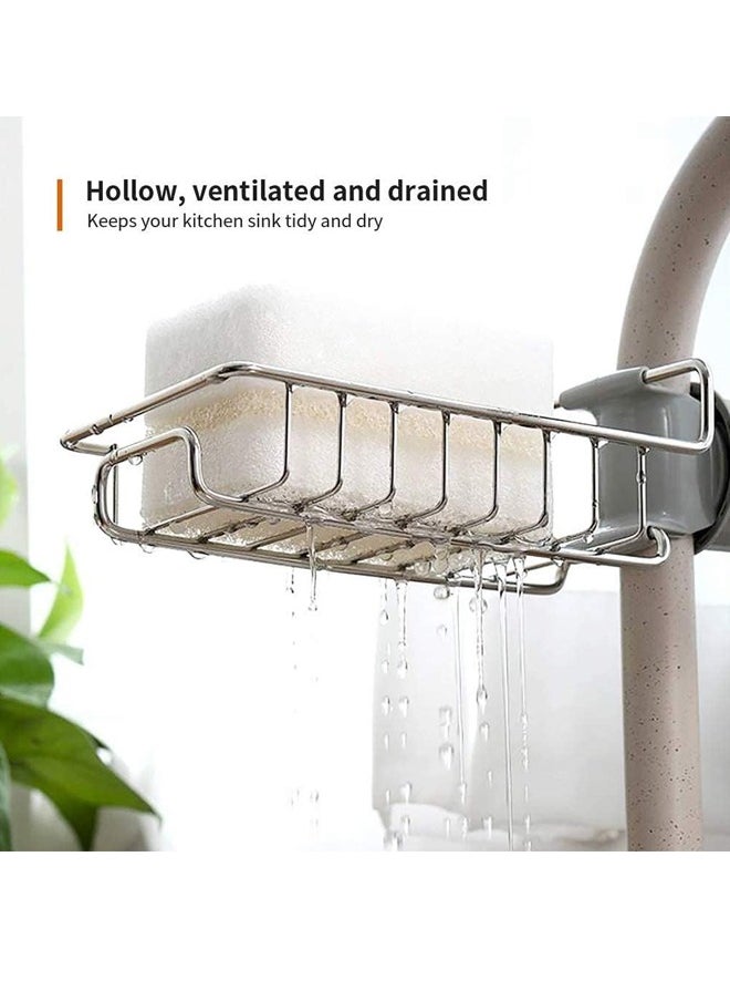 DRAMA HOME Faucet Sponge Holder, kitchen Sink Caddy Organizer, Bathroom Faucet Rack, Shower Supplies Storage Drain Rack, Stainless Steel Soap Sponge Hanging Shelf. Only Suitable For Round Faucet  - Image 3