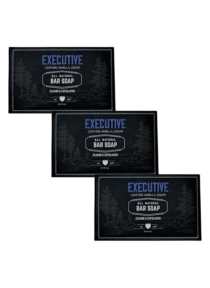 Live Bearded - Live Bearded All-Natural Bar Soap for Men, 3-Pack of 5 oz - Made in the USA - Exfoliates and Moisturizes - Charcoal, Pumice, Shea Butter | Executive Scent - Cedar, Vanilla - Image 1