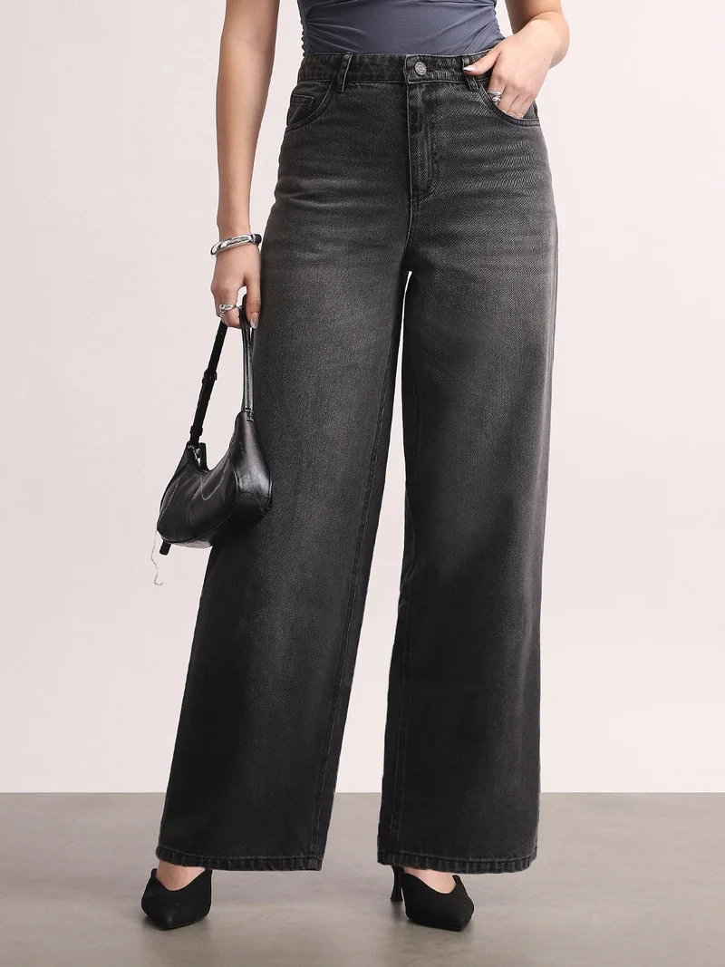 Urbano Fashion Women's Grey High Rise Loose Baggy Fit Washed Jeans Non-Stretchable