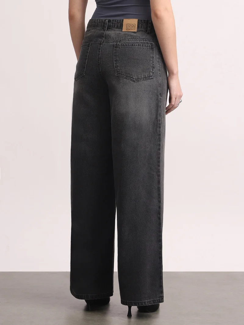 Urbano Fashion  Urbano Fashion Women's Grey High Rise Loose Baggy Fit Washed Jeans Non-Stretchable  | Best Price UAE