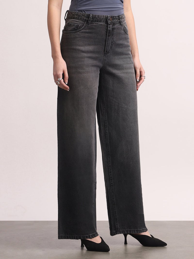 Urbano Fashion Women's Grey High Rise Loose Baggy Fit Washed Jeans Non-Stretchable - Image 2