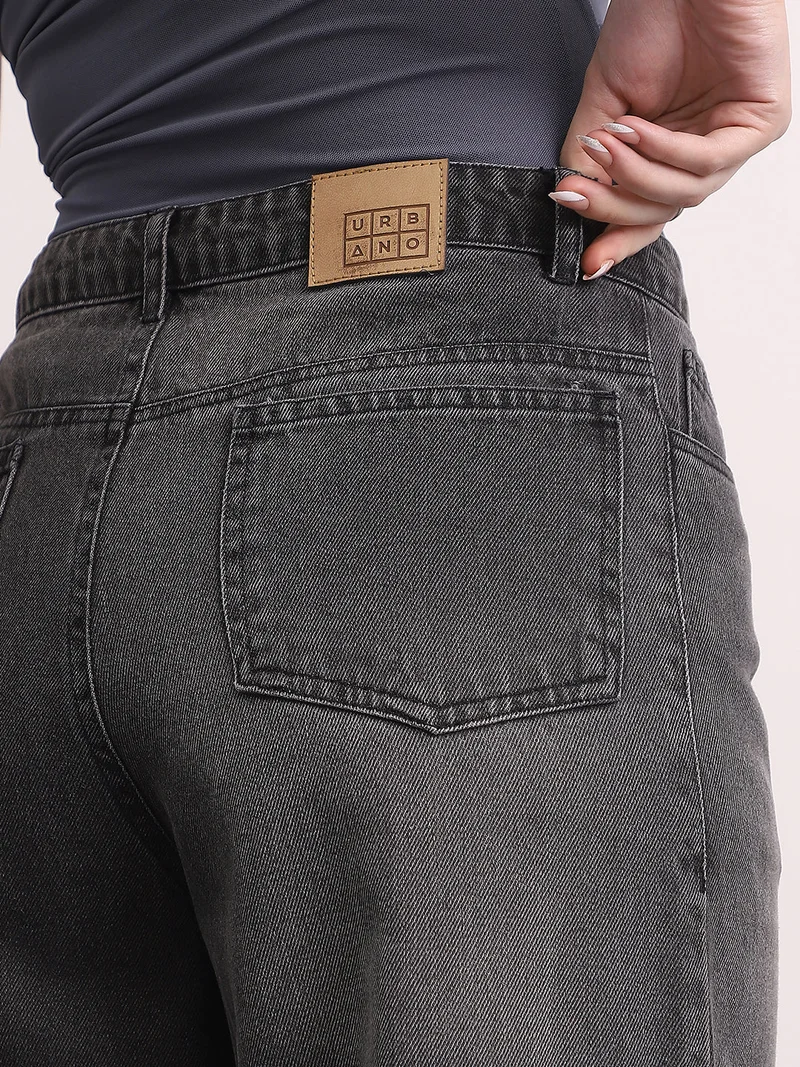 Urbano Fashion  Urbano Fashion Women's Grey High Rise Loose Baggy Fit Washed Jeans Non-Stretchable  | Best Price UAE