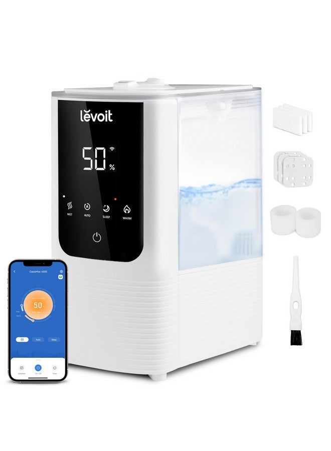 LEVOIT Humidifiers for Bedroom Home, Smart Warm and Cool Mist Air Humidifier for Large Room, Auto Customized Humidity, Fast Symptom Relief, Easy Top Fill, Essential Oil, Quiet, OasisMist4.5L, White - Image 1