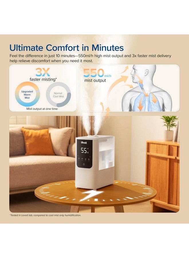 LEVOIT Humidifiers for Bedroom Home, Smart Warm and Cool Mist Air Humidifier for Large Room, Auto Customized Humidity, Fast Symptom Relief, Easy Top Fill, Essential Oil, Quiet, OasisMist4.5L, White - Image 3