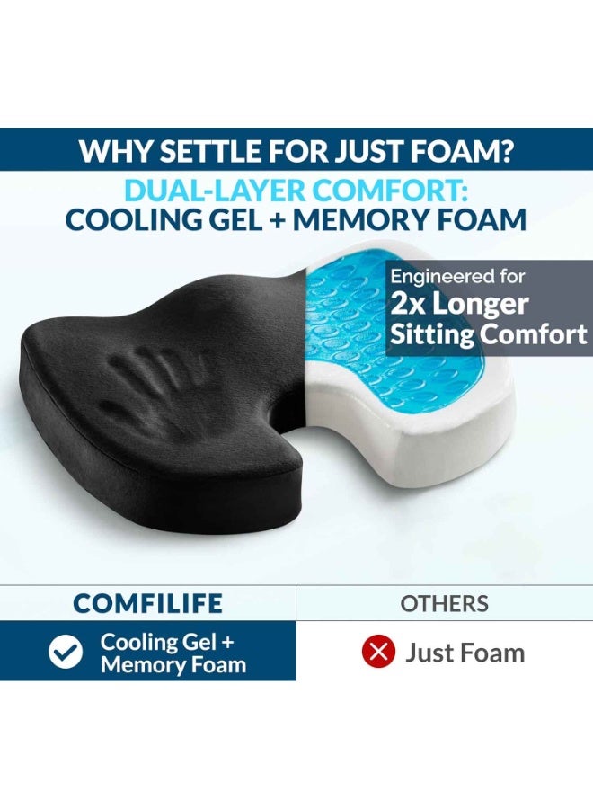 Gel Enhanced Seat Cushion,Non-Slip Orthopedic Gel & Memory Foam Coccyx Cushion for Tailbone Pain,Office Chair Car Seat Cushion,Sciatica & Back Pain Relief (Black) - Image 2