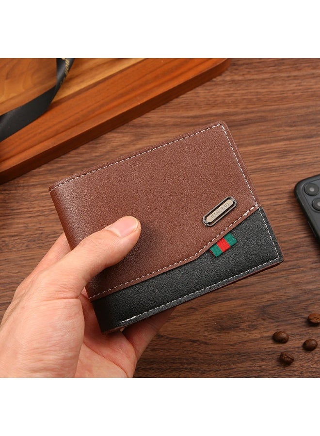 JIANGBAO Vintage Style Men’s Short Wallet – Soft PU Leather Patchwork Bifold Purse with Multi-Card Slots, Compact Cross-Border Wallet for Daily Use - Image 3