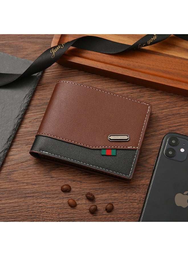 JIANGBAO Vintage Style Men’s Short Wallet – Soft PU Leather Patchwork Bifold Purse with Multi-Card Slots, Compact Cross-Border Wallet for Daily Use - Image 1