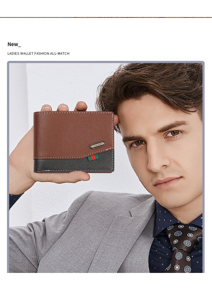 JIANGBAO Vintage Style Men’s Short Wallet – Soft PU Leather Patchwork Bifold Purse with Multi-Card Slots, Compact Cross-Border Wallet for Daily Use - Image 4