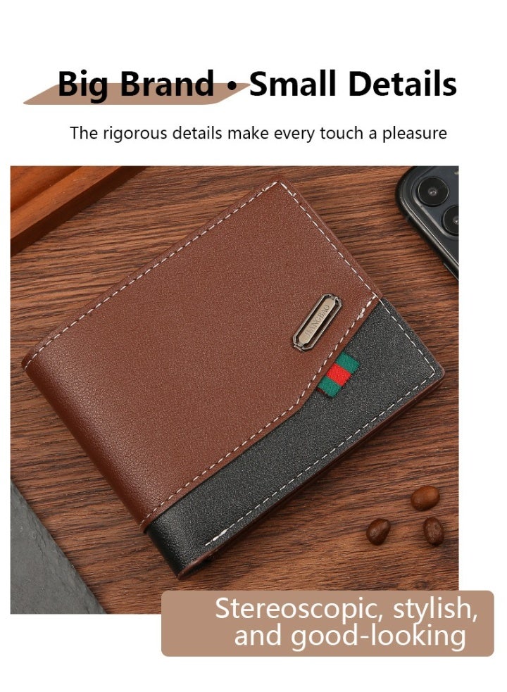 JIANGBAO Vintage Style Men’s Short Wallet – Soft PU Leather Patchwork Bifold Purse with Multi-Card Slots, Compact Cross-Border Wallet for Daily Use - Image 5