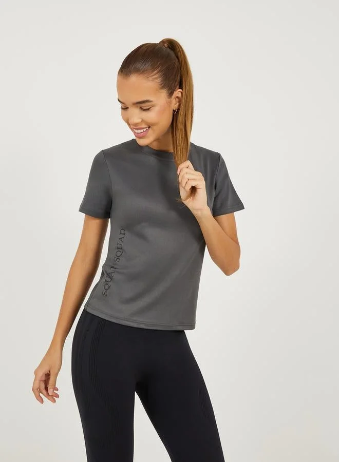 Styli Active Side Slogan Print Short Sleeves Top