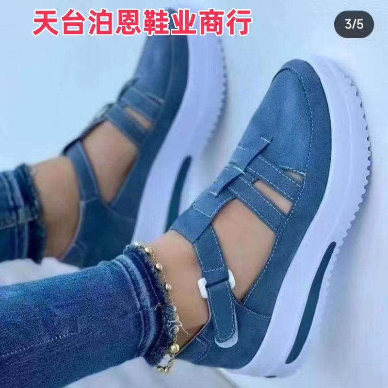 2025 New In-Stock Large Size Platform Heel Large Size Shoes Versatile Velcro Casual Shoes - Image 1