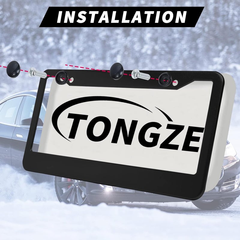 Tongze Black License Plate Frames - Aluminum Alloy Electroplated Surface, Universal Fit for Front & Rear Car Tags, 2 Pack - Image 2