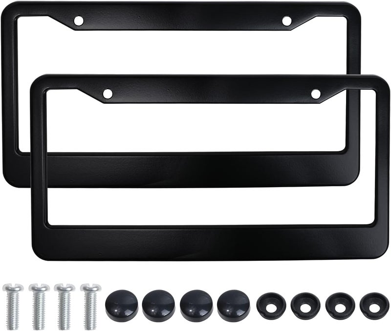 Tongze Black License Plate Frames - Aluminum Alloy Electroplated Surface, Universal Fit for Front & Rear Car Tags, 2 Pack - Image 1