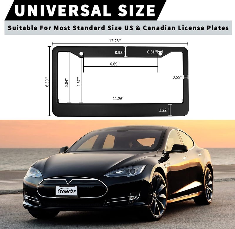 Tongze Black License Plate Frames - Aluminum Alloy Electroplated Surface, Universal Fit for Front & Rear Car Tags, 2 Pack - Image 3
