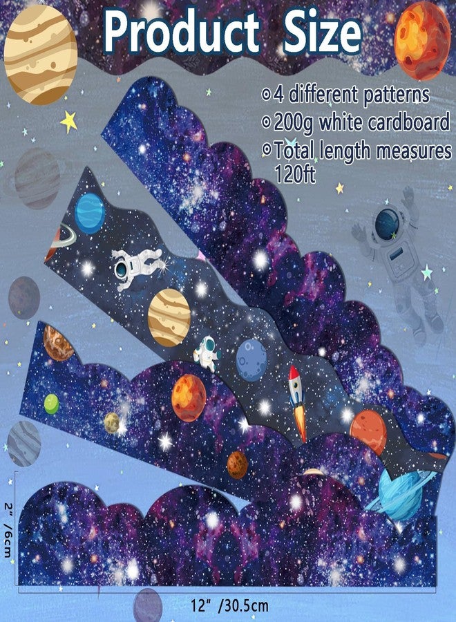 VABAMNA 120ft Bulletin Board Borders Decorations Outer Space Classroom Decor Galaxy Star Planet Astronaut Scalloped Border Trim for Teacher School Office Supplies Classroom Door Wall Decor, 4 Patterns - Image 3