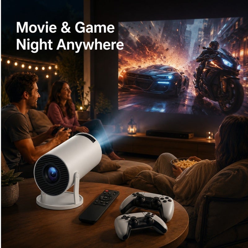 بروجكتور ألعاب ذكي 2 في 1 بدعم 4K، نظام أندرويد، Wi-Fi 6، بلوتوث 6.0، سطوع 450 ANSI، دوران 180 درجة، تصحيح تلقائي للصورة مع ريموت وذراعي تحكم - Image 5