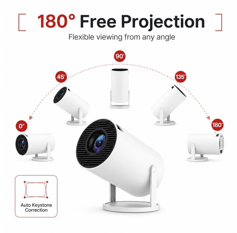 بروجكتور ألعاب ذكي 2 في 1 بدعم 4K، نظام أندرويد، Wi-Fi 6، بلوتوث 6.0، سطوع 450 ANSI، دوران 180 درجة، تصحيح تلقائي للصورة مع ريموت وذراعي تحكم - Image 3