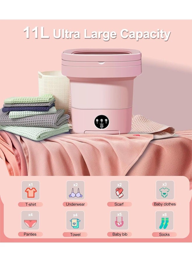 Portable Washing Machine, Mini Washer, 11 L Large Capacity Foldable Washer, Deep cleaning of Underwear, Baby Clothes and Other Small Clothes, Suitable for Apartments, Dormitories, Pink - Image 2