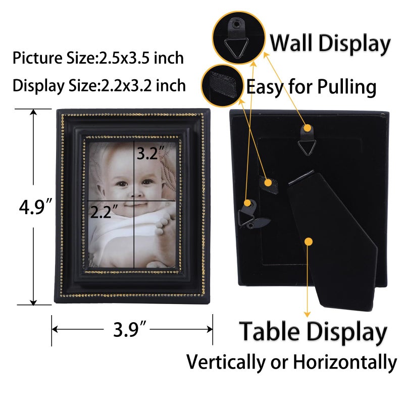 SIKOO 2.5x3.5 Vintage picture frames Small Picture Frame Wallet Size Picture frames 2.5 x 3.5 Picture Frame Mini Photo Frame  Black and Gold