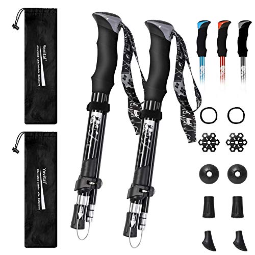 YOVITAL Trekking Poles Collapsible Hiking Poles - Aluminum 7075 Adjustable Hiking Walking Sticks with Quick Locks, Expandable to 53"and Ultralight Poles for Hiking Camping Mountains Walking（Set of 2） - Image 1
