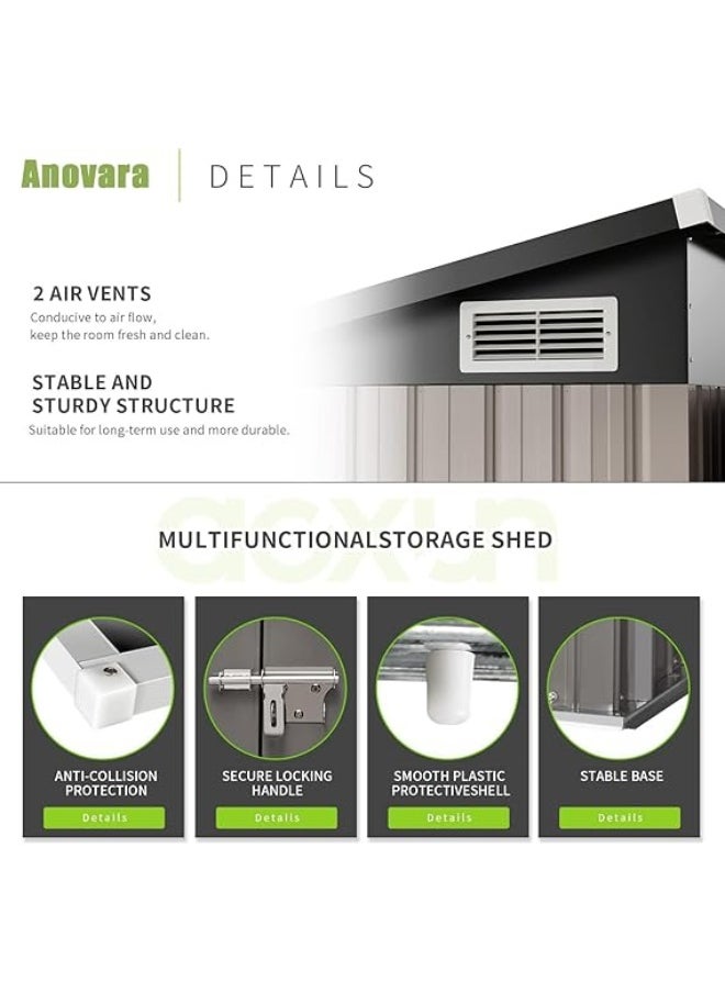 Anovara Anovara Outdoor Storage Shed Garden Metal Shed 155(L) X 92(W) X 180(H) cm 2300L Shed with Lockable Door for Storage Garden Tools, Bicycles, Patio Cushions (5x3 FT)  - Image 5