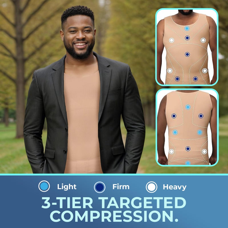 QORE LOGIQ Gynecomastia Compression Shirts for Men - Sleeveless Slimming Undershirts Tummy Control and Body Shaper Tank Top Beige 2XL - Image 4