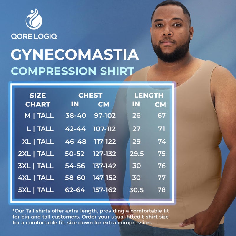 QORE LOGIQ Gynecomastia Compression Shirts for Men - Sleeveless Slimming Undershirts Tummy Control and Body Shaper Tank Top Beige 2XL - Image 5
