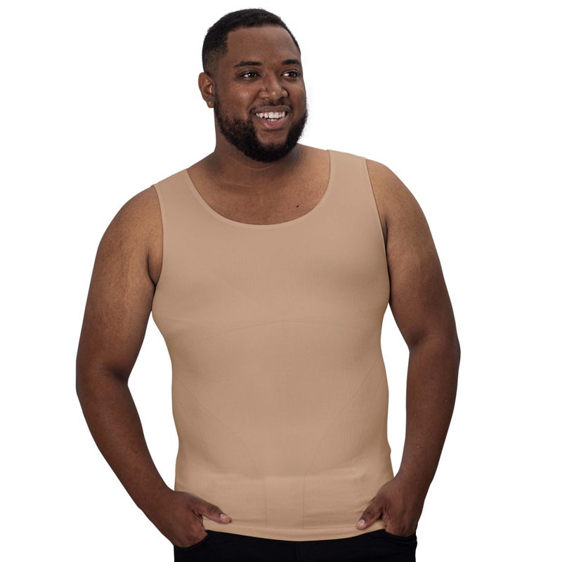 QORE LOGIQ Gynecomastia Compression Shirts for Men - Sleeveless Slimming Undershirts Tummy Control and Body Shaper Tank Top Beige 2XL - Image 1