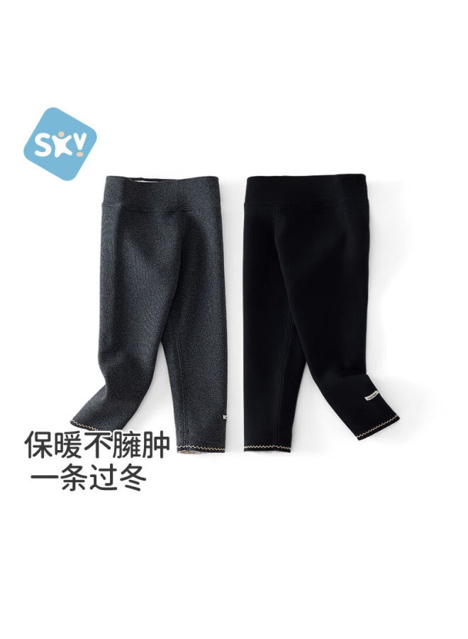 Shubeiyi Girls' Fleece-lined Thickened Winter Leggings Black 130