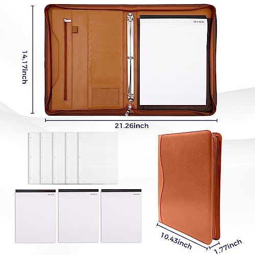 Sbrinnaliao Padfolio Portfolio Folder Binder-Organizer Planner Notebook Zippered Portfolio Padfolio for Women & Men with Document Sleeve,Letter/A4 Size Clipboard,Business Card Holders (Brown-3) - Image 5