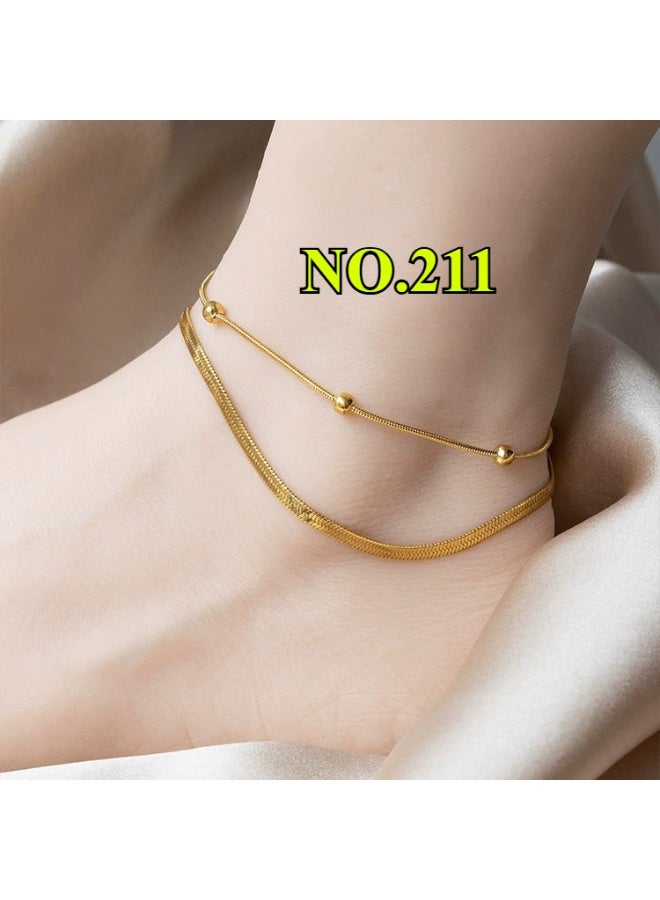 يوكانبي خلخال نسائي بطبقتين وقلب مزدوج مطلي بالذهب عيار 18 – تصميم من الفولاذ المقاوم للصدأ بوجهين - Image 2