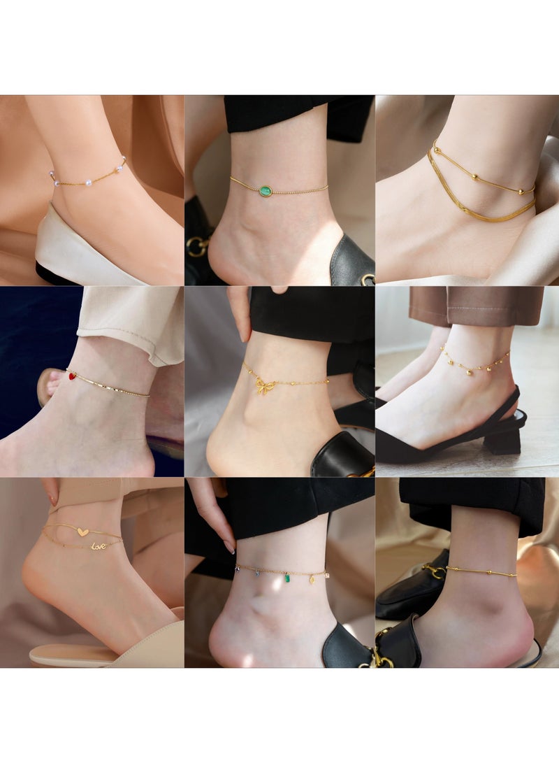 يوكانبي خلخال نسائي بطبقتين وقلب مزدوج مطلي بالذهب عيار 18 – تصميم من الفولاذ المقاوم للصدأ بوجهين - Image 1