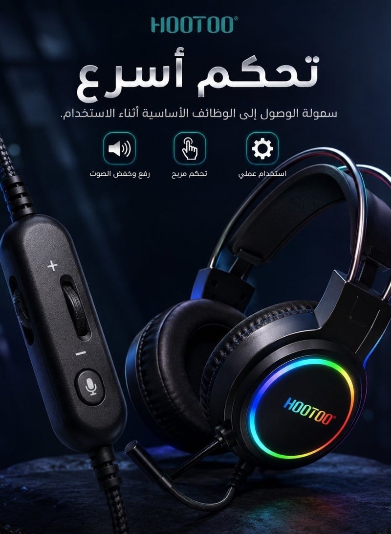 HooToo black headset modern style headphones headset with mic gaming headset with noise cancellation kids headphones adult headphones gaming headset girls headset style headset wired headset PS5 headset wired gaming headphones wireless headphones headset with microphone for PC, PS4, PS5, Xbox – detachable noise-cancelling microphone, 3D surround sound, wired gaming headset for computer and laptop - Image 2
