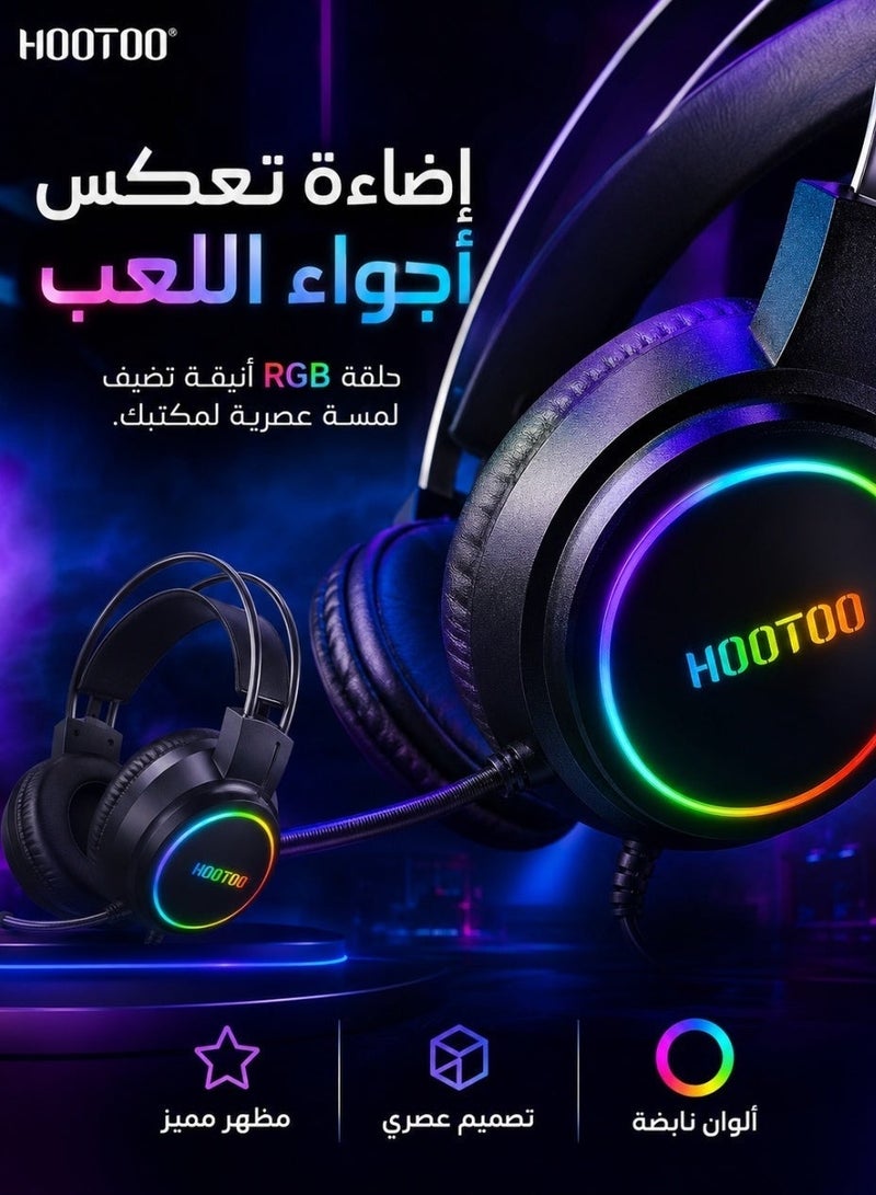 HooToo black headset modern style headphones headset with mic gaming headset with noise cancellation kids headphones adult headphones gaming headset girls headset style headset wired headset PS5 headset wired gaming headphones wireless headphones headset with microphone for PC, PS4, PS5, Xbox – detachable noise-cancelling microphone, 3D surround sound, wired gaming headset for computer and laptop - Image 3