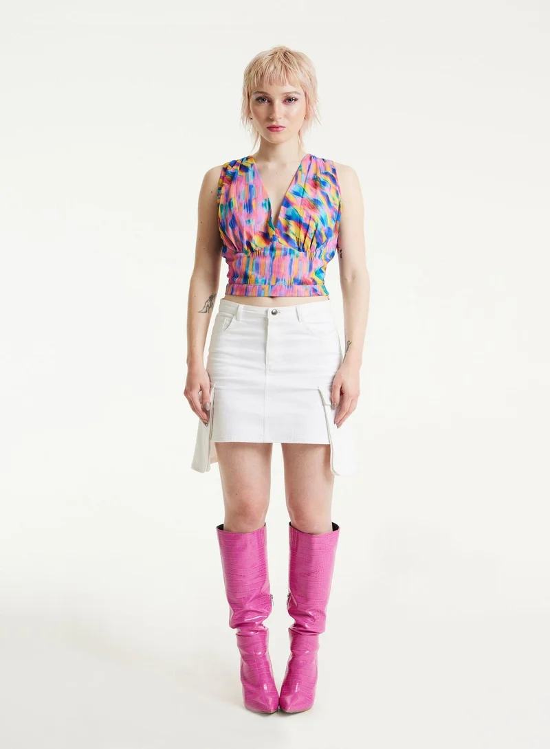 house of holland Pink Top With Multicolour Rainbow Print