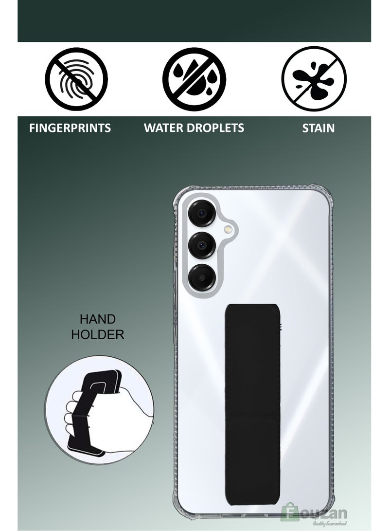 For Samsung Galaxy A16 5G - Transparent Shock Proof Silicone- Magnetic Case With Hand Grip Holder & Kickstand -Clear/Black - Image 2