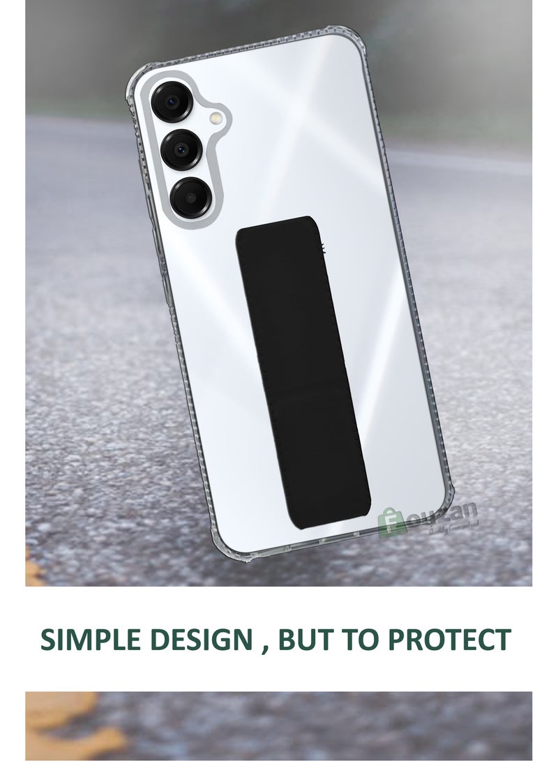 For Samsung Galaxy A16 5G - Transparent Shock Proof Silicone- Magnetic Case With Hand Grip Holder & Kickstand -Clear/Black - Image 3
