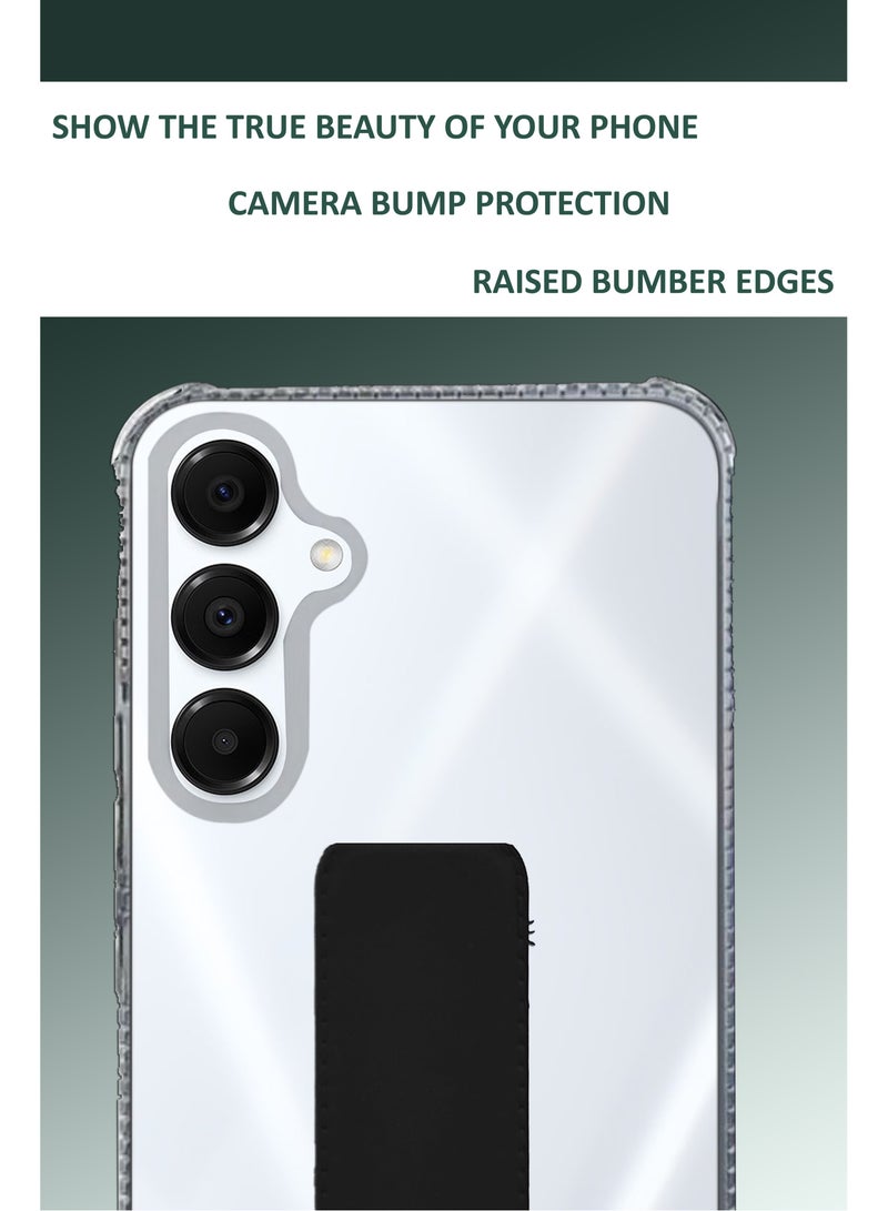 For Samsung Galaxy A16 5G - Transparent Shock Proof Silicone- Magnetic Case With Hand Grip Holder & Kickstand -Clear/Black - Image 4