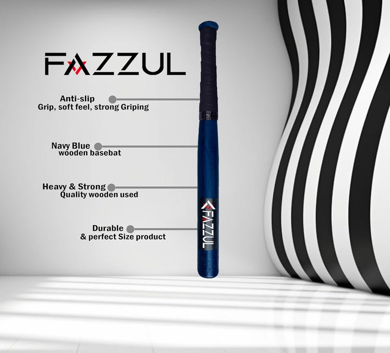 Fazzul مضرب بيسبول من الخشب الطبيعي مضرب بيسبول خشبي قوي للدفاع عن النفس (طول 32 بوصة) (أزرق) - Image 3