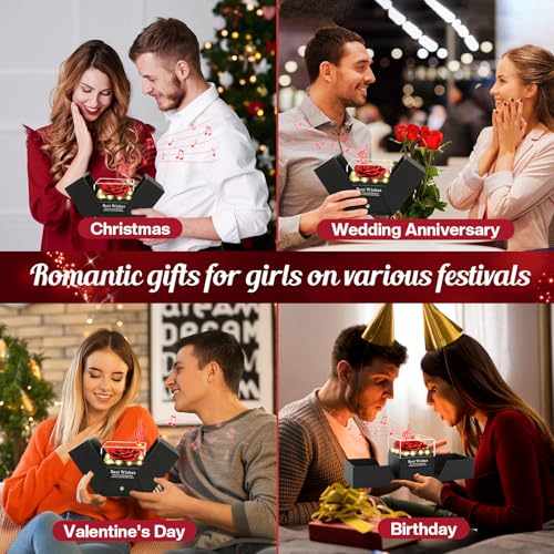 Pasuvsigt Mothers Day Mom Birthday Gifts for Women, Preserved Real Rose with I Love You Heart 100-Language Necklace, LED Lights & Music Box, Anniversary for Women Girlfriend Mom - Image 3