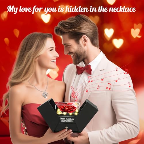 Pasuvsigt Mothers Day Mom Birthday Gifts for Women, Preserved Real Rose with I Love You Heart 100-Language Necklace, LED Lights & Music Box, Anniversary for Women Girlfriend Mom - Image 2