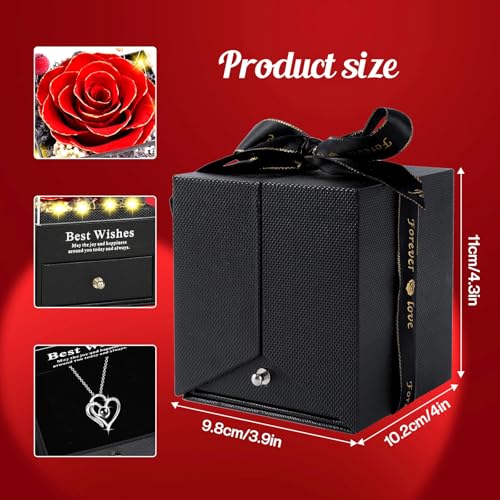 Pasuvsigt Mothers Day Mom Birthday Gifts for Women, Preserved Real Rose with I Love You Heart 100-Language Necklace, LED Lights & Music Box, Anniversary for Women Girlfriend Mom - Image 5
